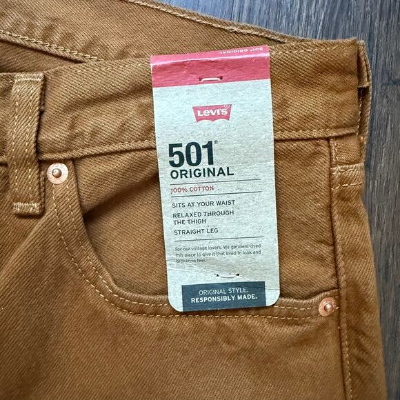 Levi’s 501 Original Jeans Tan Brown Khaki 100% Cotton 36x30 - Picture 6 of 10